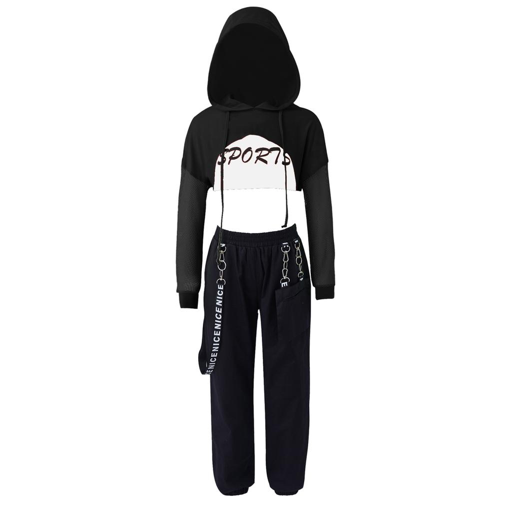 Kids Girls Hip-Hop Street Dance Clothes Outfits Vest Tops Cargo Sweatpants Net Cover Up Modern Teens Girls Streetwear