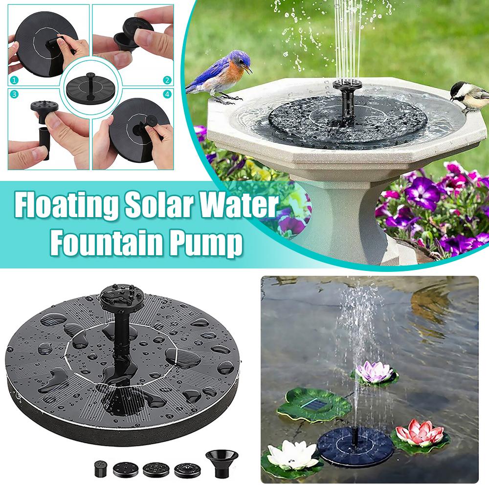 1W Solar Bird Bath Fountain with 6 Nozzles Solar Powered Floating Fountain Pump for Bird Bath Garden Pond Pool Fish Tank Outdoor