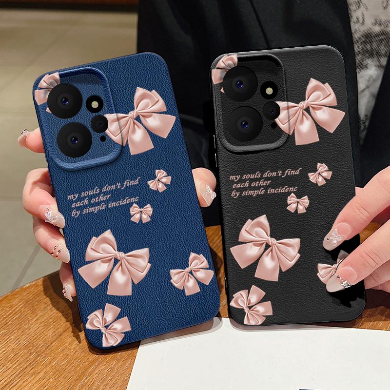 Чехол-накладка из ТПУ с матовой текстурой кожи и принтом в виде бантика для Xiaomi 13T Pro Poco X6 Redmi Note 14 Pro 13 12 11, мягкий, противоударный, с защитой камеры