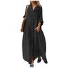 Women's Fashion Casual Pocket Solid Color Long Dress Casual Cotton Hemp Large Dress