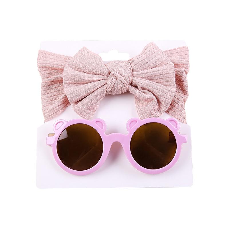 Baby Hair Accessories Summer Infant Headband Sunglasses Sun Protection Beach Kids Sun Glasses Head Band Set 2Pcs/Pack