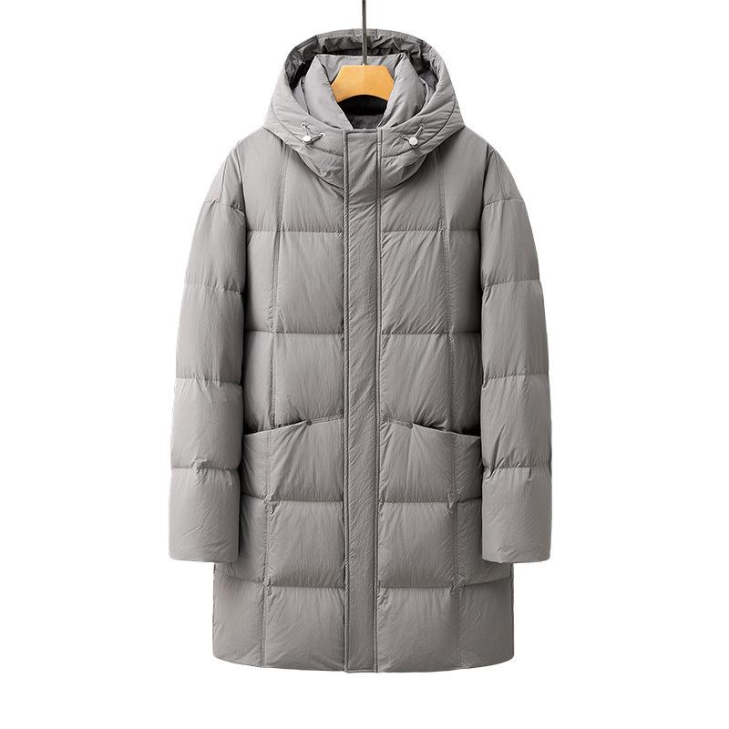Средние и длинные пуховики мужские новые утолщенные устойчивые к холоду куртки для мальчиков с капюшоном из белого утиного пуха для сохранения тепла