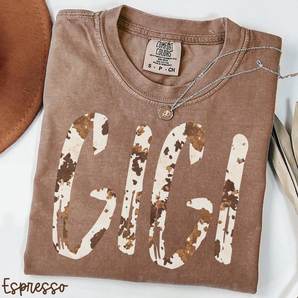 Cow Print Gigi Comfort Colors Shirt, Grandma Shirt, Mothers Day Gifts, New Grandma Tshirt, Tee
