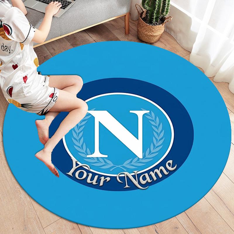 Napoli Crest Custom Name Round Area Rug Carpet Rug For Living Room Bedroom Sofa Playroom Decor Nonslip Floor Mat