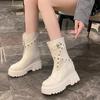Fashion 9CM Thick Heels Motorcycle Boots High Platform Spring Autumn Leather Sneakers Women Winter Ankle Boots Rivet Short Punk Boots