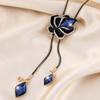 Elegant Blue Rose Flower Crystal Fringed Sweater Chain With The Same Temperament Long Necklace Accessories