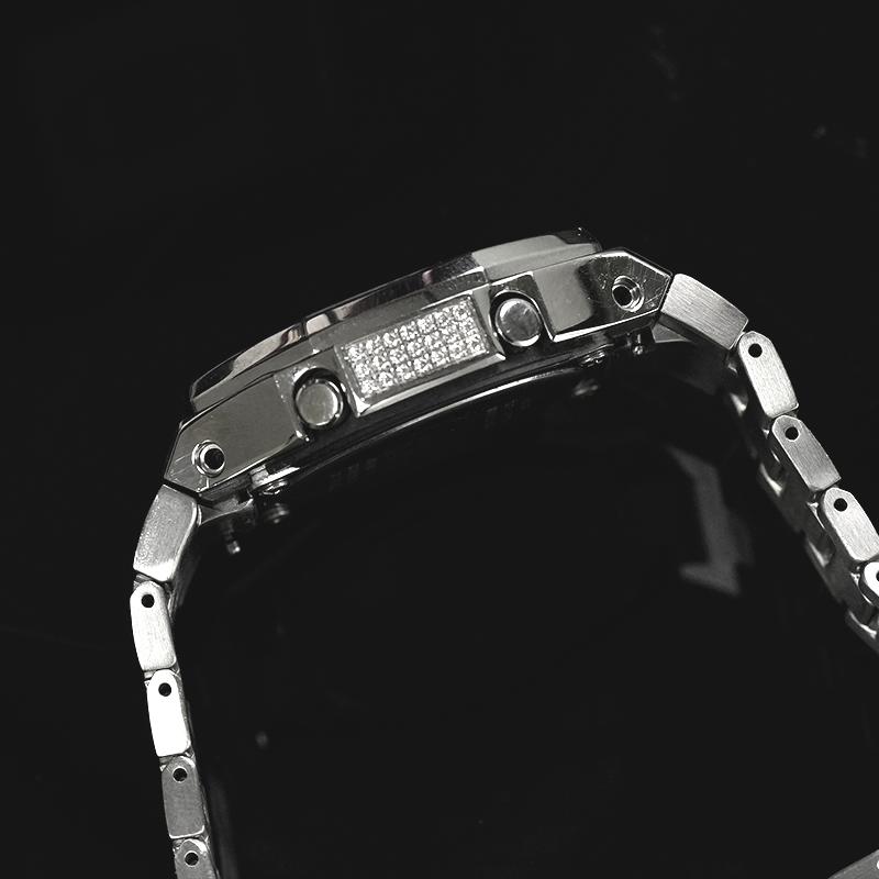 CASIO Customized watch modified series Ice Lake Silver Wave Diamond Model Trendy Modified Waterproof Luminous Quartz Stee GA-2100-1A