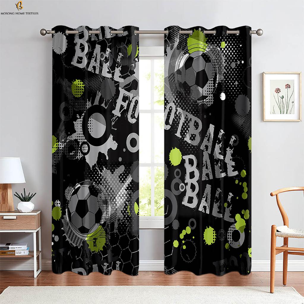 Cool Watercolor Green Football 3d Printed Curtains Suitable For Children's Room Study Bedroom Living Room Decorative Curtains