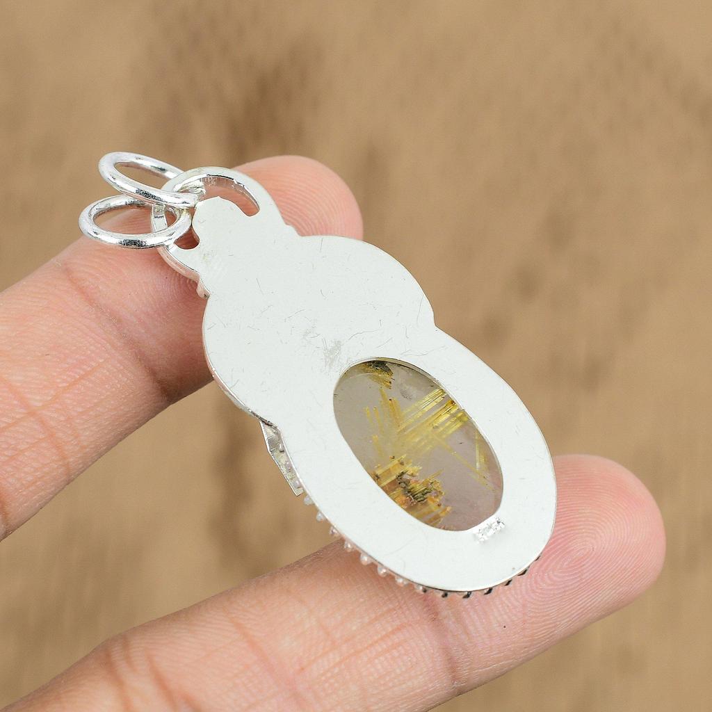 Подарок для женщин Подвеска Серебро 925 пробы Натуральный Золотистый Рутил Драгоценный камень