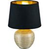 Lampe De Table - LUXOR - Céramique Dorée - Textile Noir - H 26 Cm