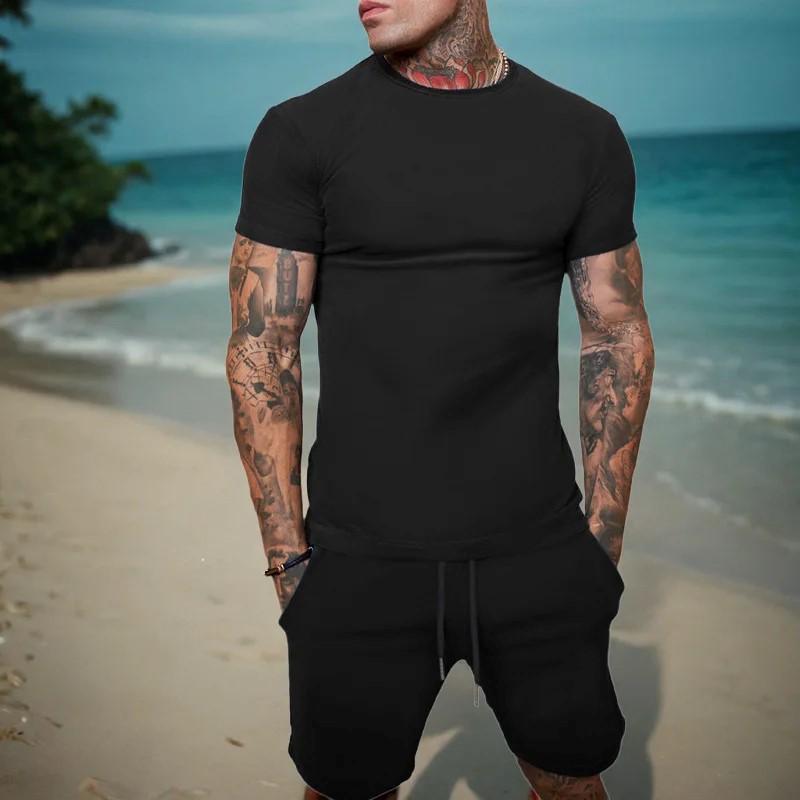 Летний уличный стиль 2025 Мужской повседневный комплект большого размера - Рубашка с коротким рукавом и шорты