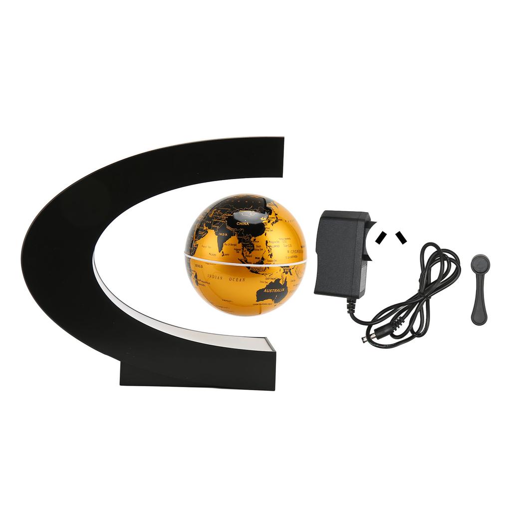 Magnetic Levitation Globe Golden Built In LED Frosted Texture C Shaped 3in 12V 1A Magnetic Levitatio