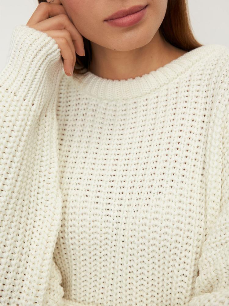 Пуловер с круглым вырезом, осенне-зимний свитер с рукавами-фонариками, вязаный свитер с ажурным узором, свободный повседневный свитер, удобная поддева, свитер с длинными рукавами