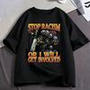 Stop Racism Or I Will Ger Involved T Shirts Grim Reaper Skull Funny Graphic Tshirt Unisexs Clothing Cotton Short Sleeve Tshirts