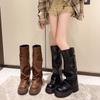 Women Winter Platform Knight Long Boots Fashion Elegant Slimming Shoes Vintage Square Heels Women's Western Knee-High Booties