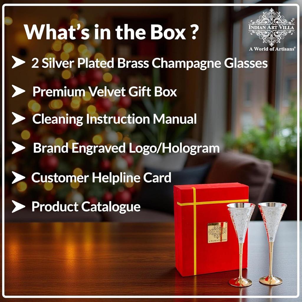 Engraved Goblet Flute Wine Glass with Red Box, Best for Parties, 180 ML Each, Set of 2