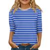 Children's 3/4 Sleeve Tops Casual  Print T Shirt Round Neck Pullover Blouse