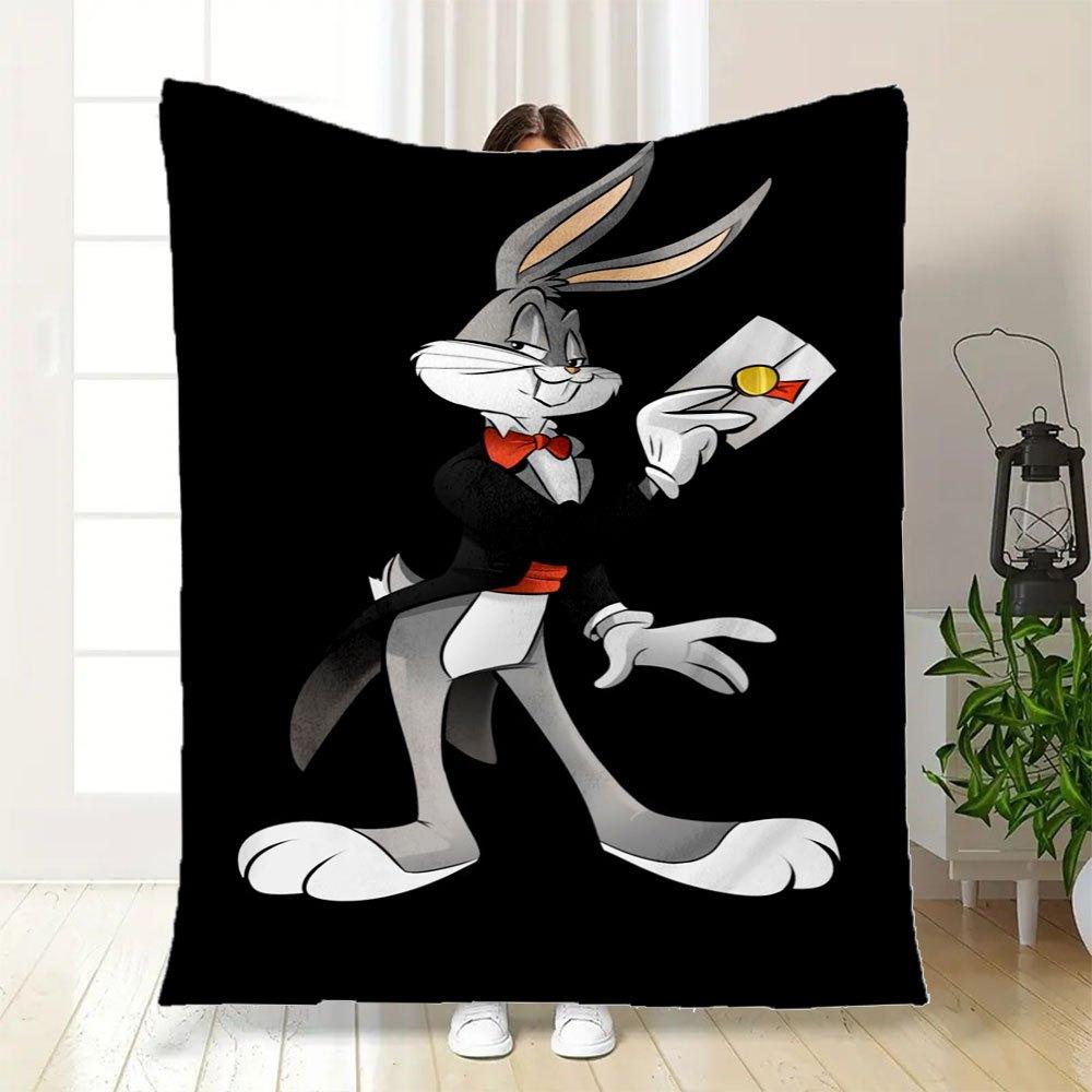 "Looney Tunes Bugs Bunny Envelope Pinback Button"Blanket Flannel Throw Blanket for Sofa, Bed, Travel, Camping, Office