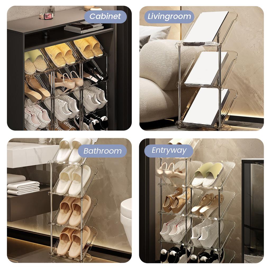 4/5 Layers Shoe Rack Stackable Sloping Narrow Shoes Shelves Space Saving Vertical Shoe Holder for Home Clear Shoe Storage Stand