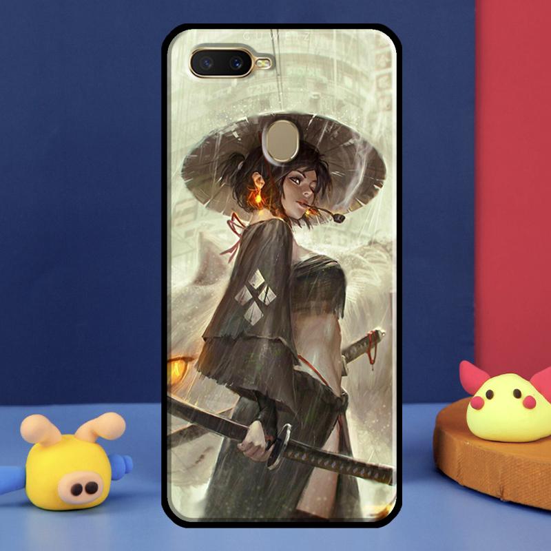 Чехол Аниме Девушка Самурай для Oppo A16 A76 A96 A58 A78 A98 A5 A9 A91 A15 A17 A77 A52 A72 A74 A94 A54S A57S