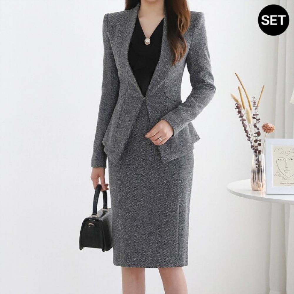 Morris Coming Home No Collar Peplum Jacket Skirt 2 Set M2602se009a