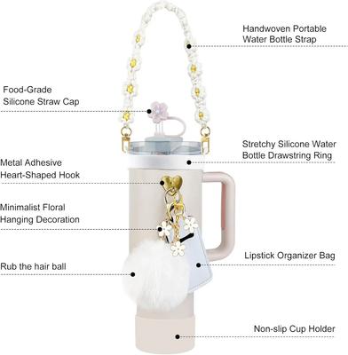 12 шт. Аксессуары для стакана Stanley 30/40 унций, ручка для бутылки с водой, ремешок, топперы для соломинок, брелоки, силиконовый чехол для стакана