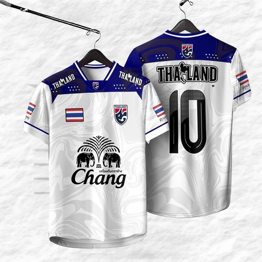 THAILAND Football Soccer V Neck Vintage Shirt National Elephant Logo Badge Map Unisex Men Women JERSEY CHEER Print Quick Dry Short Sleeve Uniform
