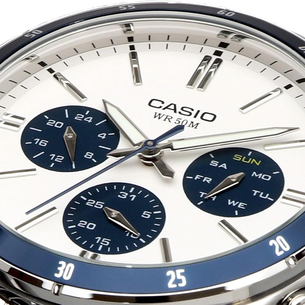 Мужские кварцевые часы Casio Standard MTP-1374D-7A2V с 24-часовым циферблатом, серебристый корпус из нержавеющей стали, белый циферблат