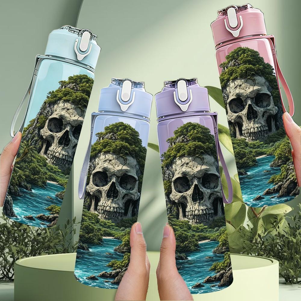 1PC Swamp Skull Moss Horror Art Print 750ml Color Plastic Sports Water Bottle Leakproof Flip Straw Lid Suitable for Sports Office Home Use