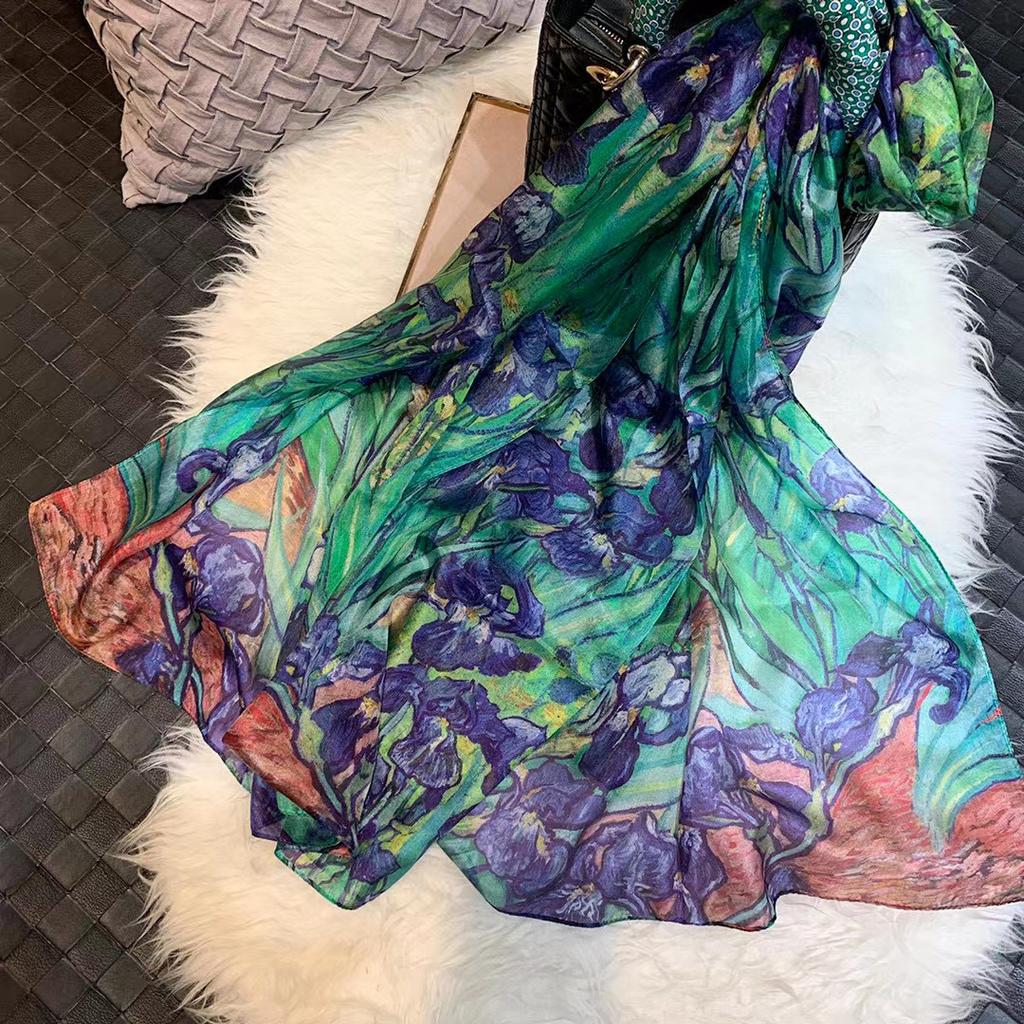 Белый 100% Шелковый Шарф Женские Шарфы Bufandas Летние Пляжные Шали Foulard Осень Зима Цветочный Дизайн Длинные Шарфы на Шею Хиджабы
