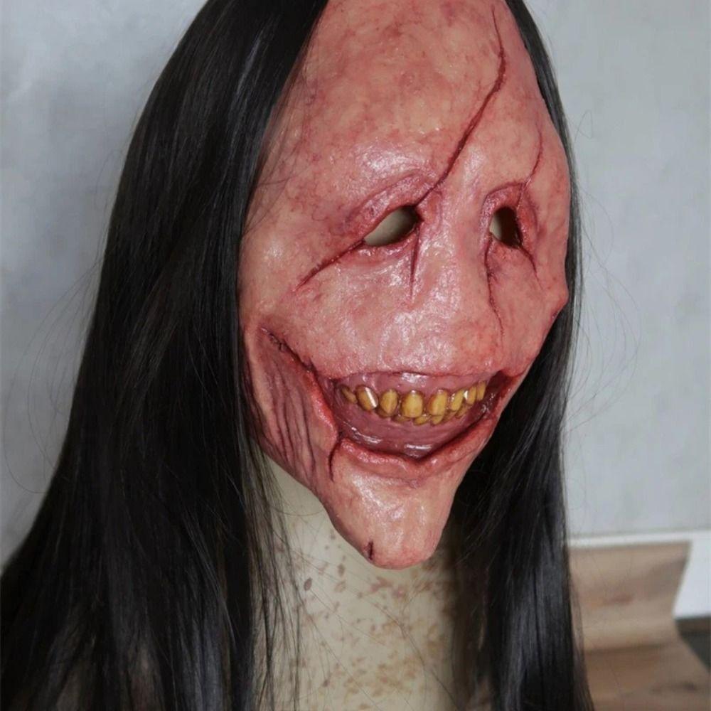 Exposed Teeth Long Hair Red Face Devil Mask Scary Scary Demon Mask Halloween Mask Cosplay