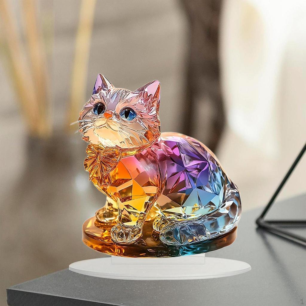 Colorful Cat Ornament 2D Flat Acrylic Handmade Tabletop Decoration Desktop for Bedroom