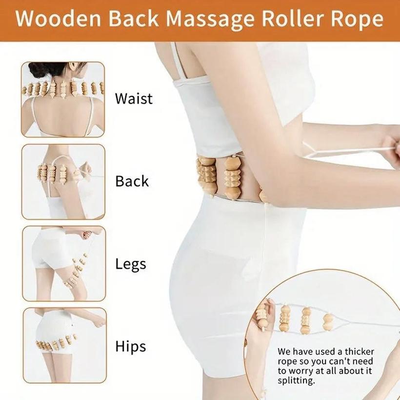 Wooden Back Massager with Rollers Multi-Functional Portable Manual Massage Strap Muscle Recovery Massage Tool