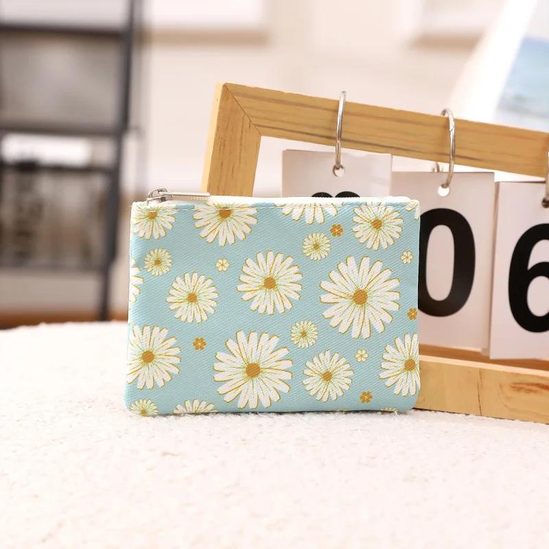 Маленький карманный мини-кошелек с цветочным принтом, небольшой свежий хлопковый цветочный мультяшный тканевый мешочек для карточек, женский студенческий кейс для хранения монет