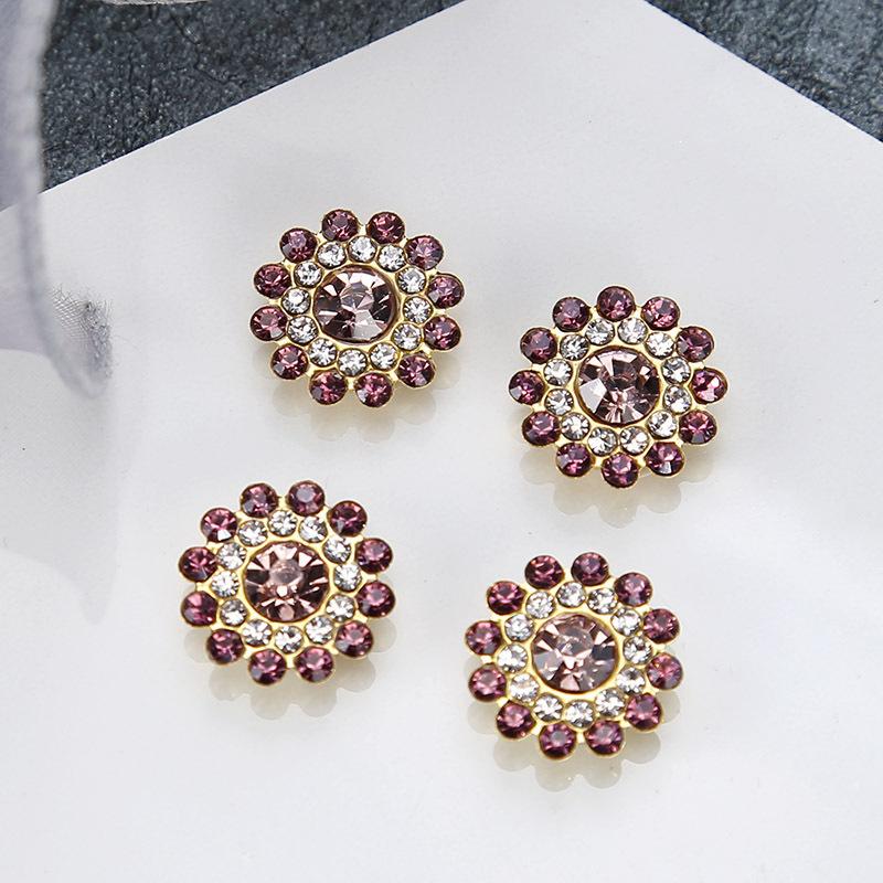 100pcs 14mm Round Plum Blossom Drill Triple Diamond Buckle Multicolor Flower Beads Round DIY Hair Accessories Colorful Double Layer Flower Rhinestones