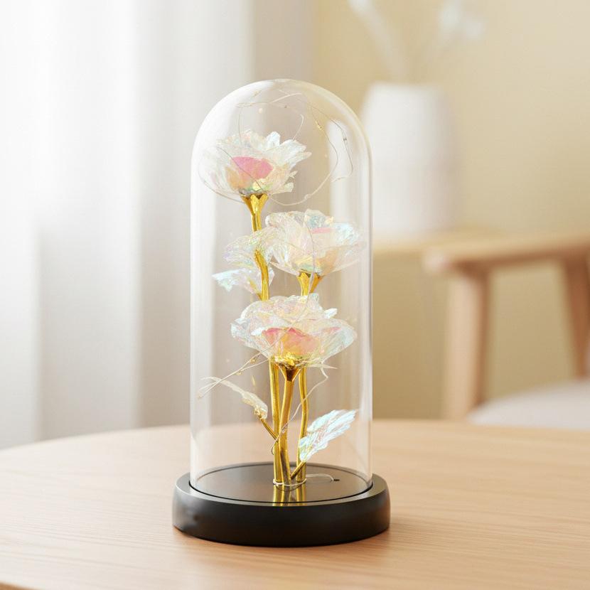 1 gold foil rose immortal flower glass cover ornament bouquet creative Qixi Festival Valentine's Day gift Mother's Day gift