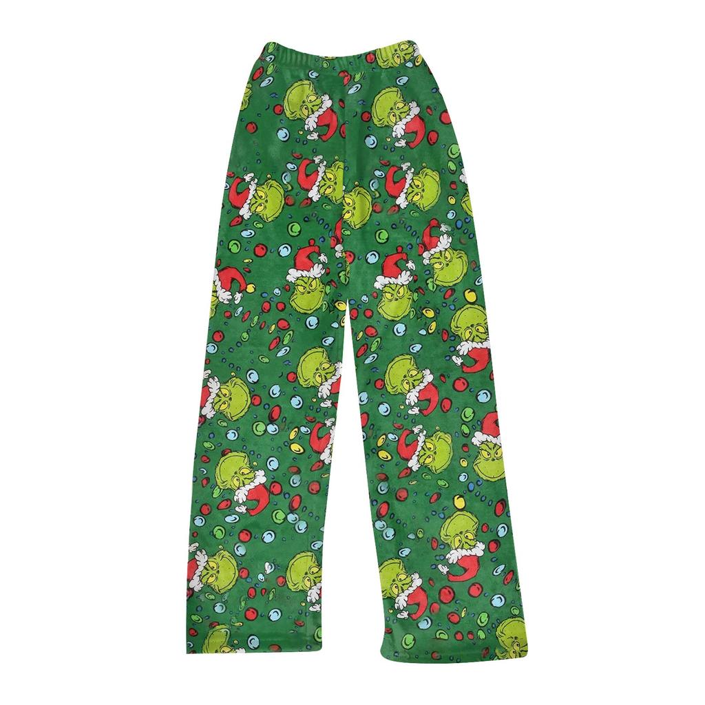 Женские зимние брюки, длинные брюки, фланелевые брюки с рождественским принтом