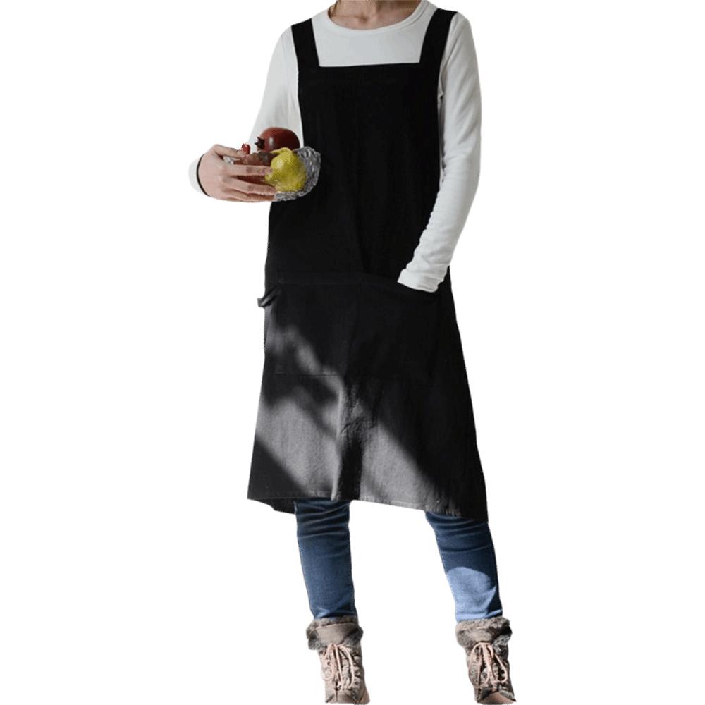 Simple Pocket Apron Cotton Household Waterproof Apron Durable Unisex Work Clothes Coffee Shop