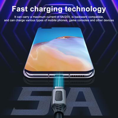 Кабель USB C-C 100 Вт PD3.0 для быстрой зарядки, шнур 5 А при 20 В, быстрое зарядное устройство, нейлоновый плетеный кабель для передачи данных для ноутбука, игровой кабель для зарядки типа C