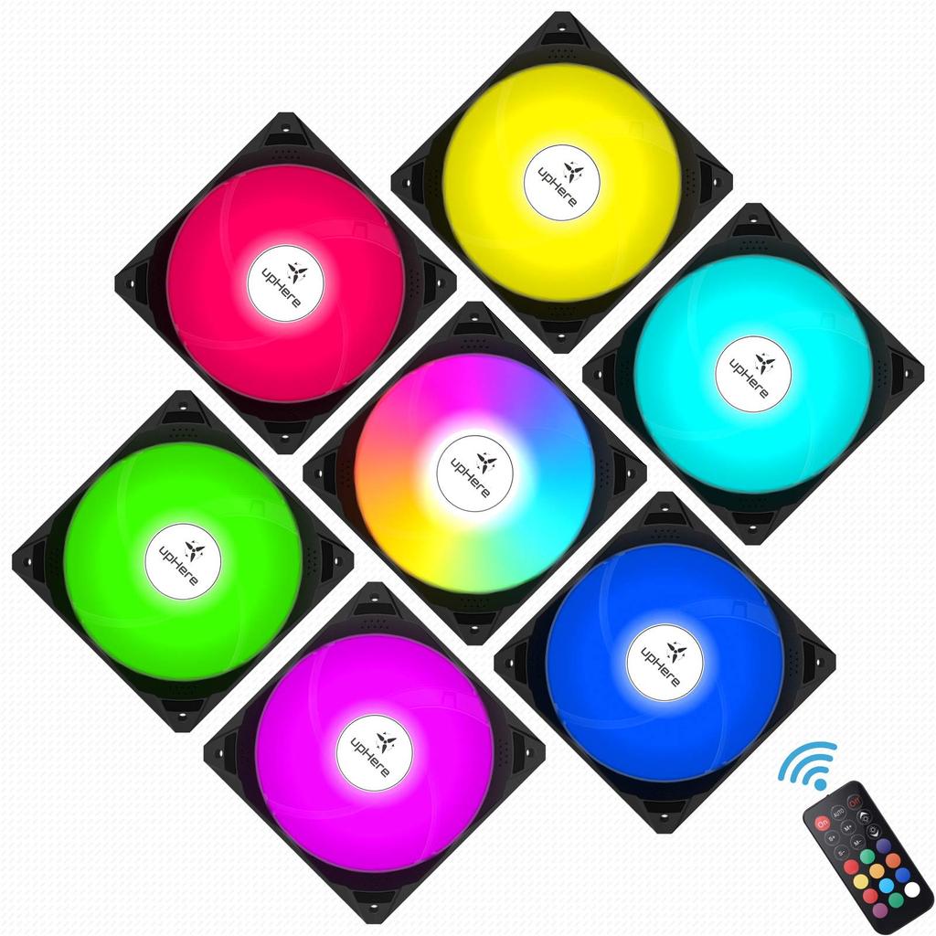 UpHere ARGB 120 мм вентилятор для корпуса ПК 6-контактный разъем тихий высокопроизводительный 5 В 3-контактный ARGB материнская плата AURA Sync синхронный вентиляторный концентратор пульт дистанционного управления в комплекте 6 шт. 1 комплект черный