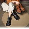 Johnature Square Toe Platform Sandals Vintage Genuine Leather Thick Soled Women's Summer Boots