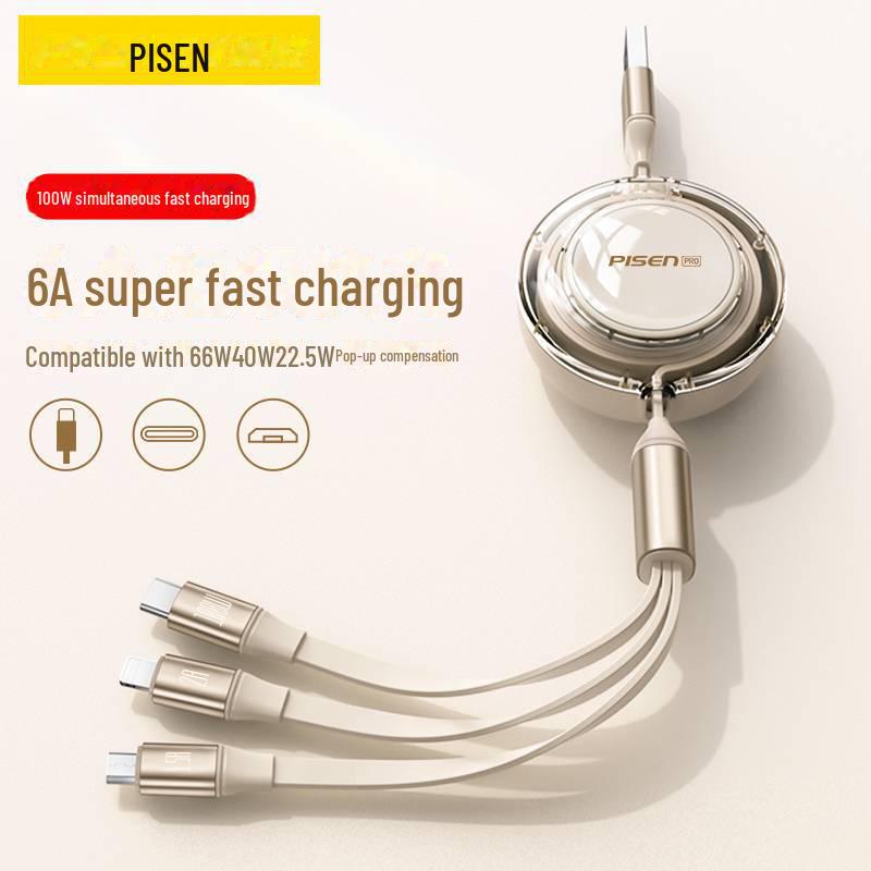 PISEN 3.5A Кабель для быстрой зарядки, выдвижной, 3-в-1