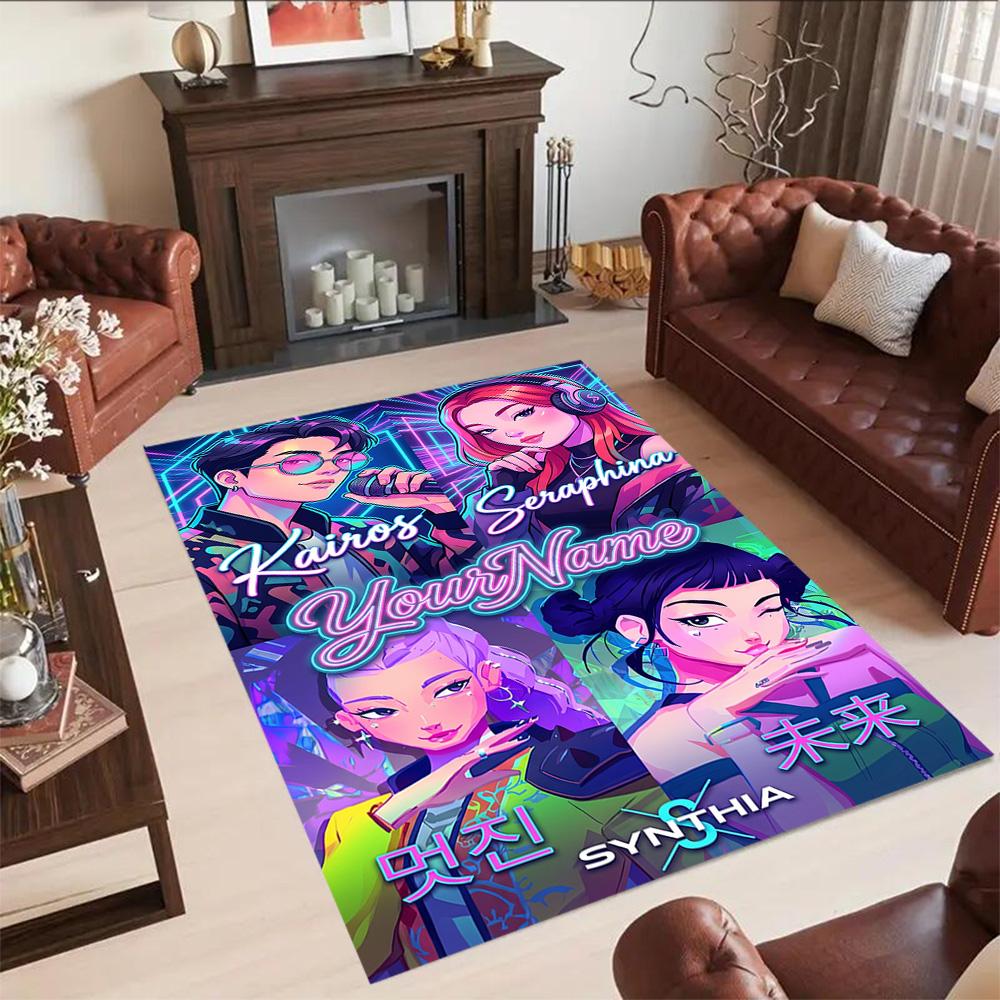 Demon Hunter Girls 7 Personalized Text Floor Rug Office Rug Design for Entryway Balcony Kitchen Playrooms Anti-slip Rug Anime Office Decor