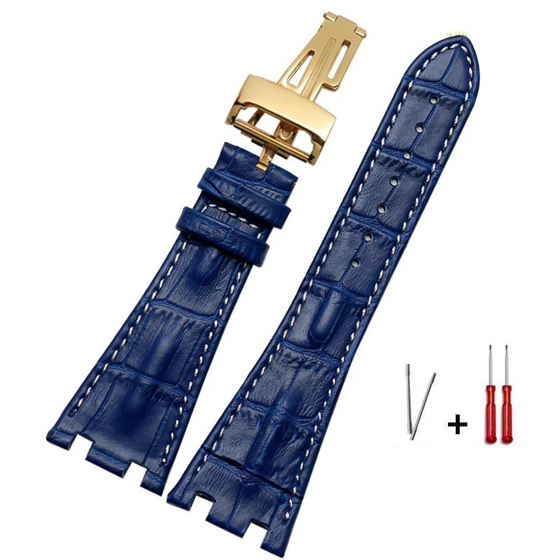 Genuine Leather Folding Buckle 28mm Watchband for AP 15703 26470SO Royal Oak Offshore Men's Sports Watch Strap