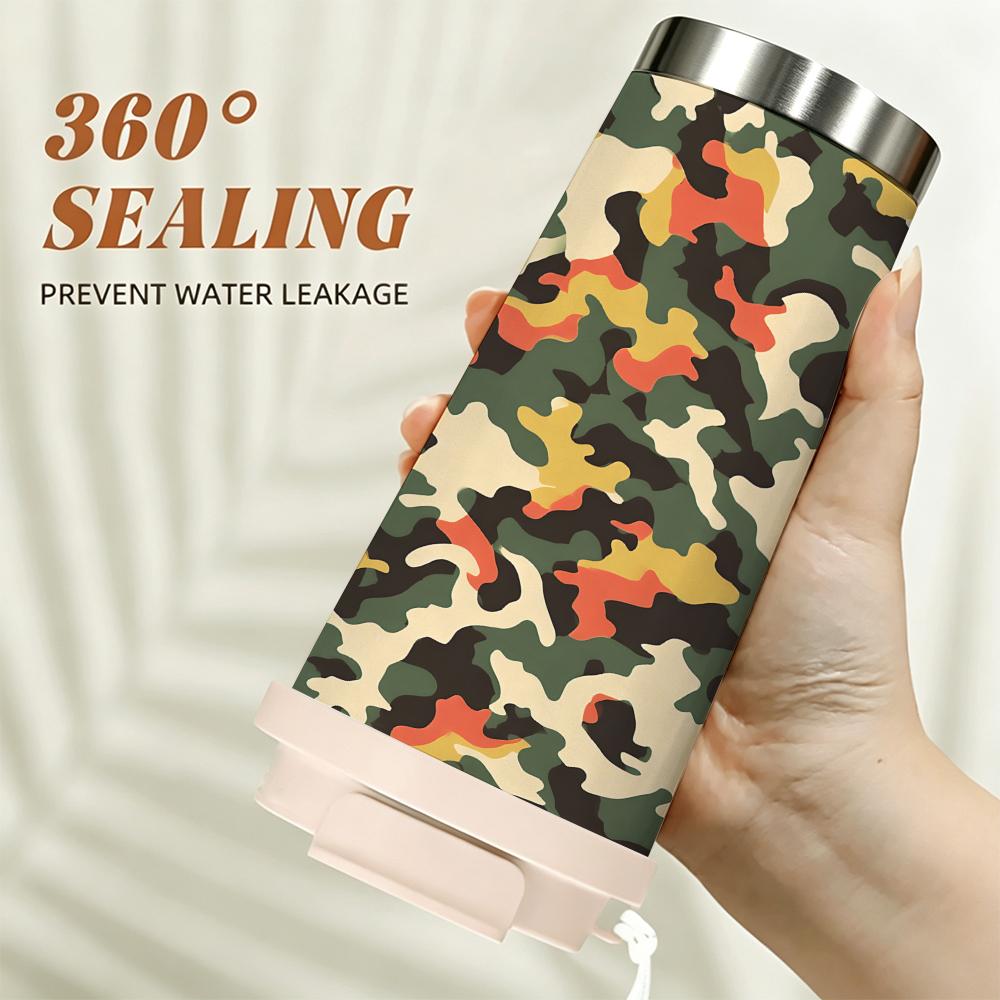 Camouflage Print Stainless Steel Insulated Coffee Tumbler Vacuum Thermal Cup for Travel Outdoor Hiking Office Sports Drinks