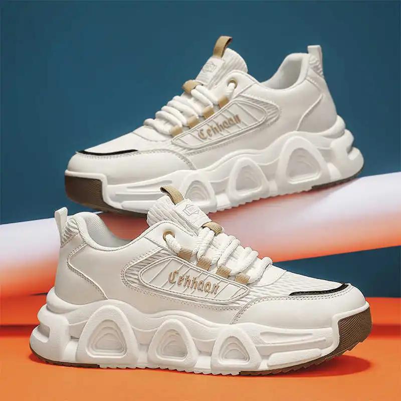 Кроссовки из натуральной кожи на толстой подошве Мужские оригинальные кроссовки для мужчин Серебристая обувь для мужчин Спорт Комфорт Тренд Распродажа