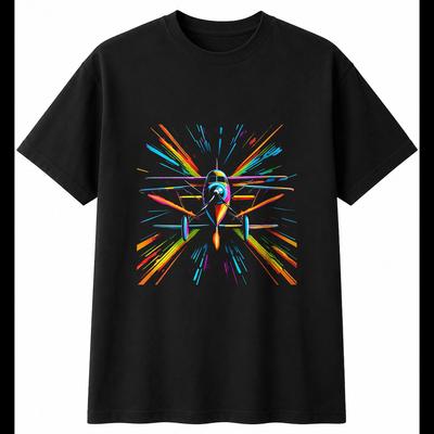 Neon Biplane Windswept Retro Mens T-Shirt Black 100% Cotton Classic Printed