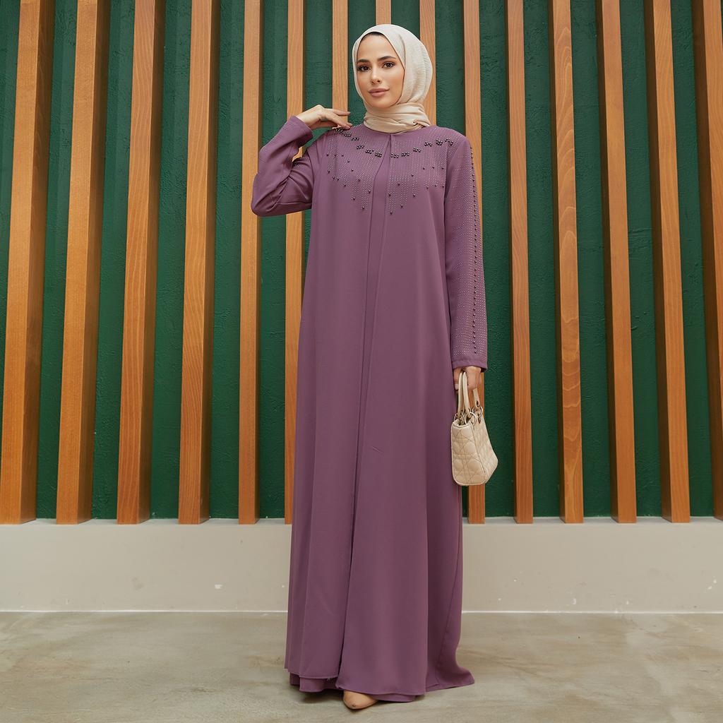 Large Size Women Stone Evening Dress Islamic Muslim Long Hijab Clothing New Season High Quality Invitation Fashion