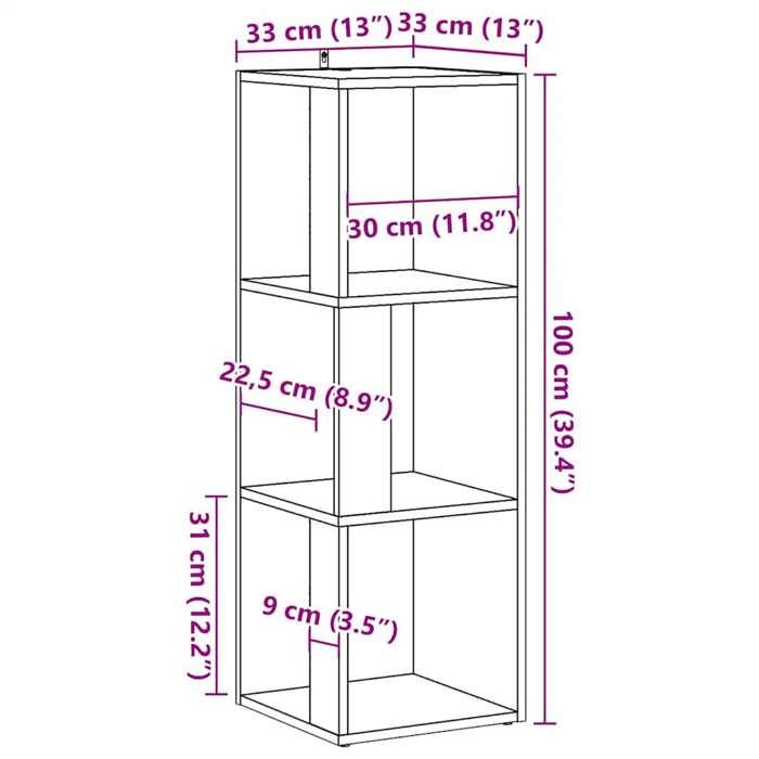 VidaXL Armoire d'angle chêne artisanal 33x33x100 cm bois d'ingénierie, étagère d'angle, bibliothèque, vitrine, étagère à 856721