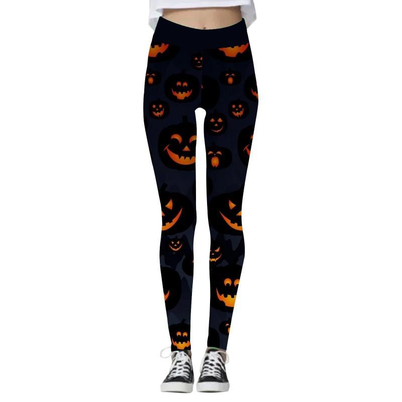 Halloween Womens Yoga Pants 3D Print Pumpkin Skeleton Slim Fit Stretch Workout Leggings